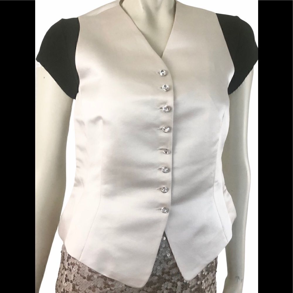 Emanuel Ungaro Ivory Silk Vest with Crystal Buttons Size 4